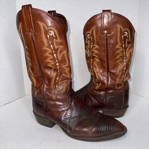 CZ812 Tony Lama Mens 10.5 D Teju Lizard Western Cowboy Boots Made in USA